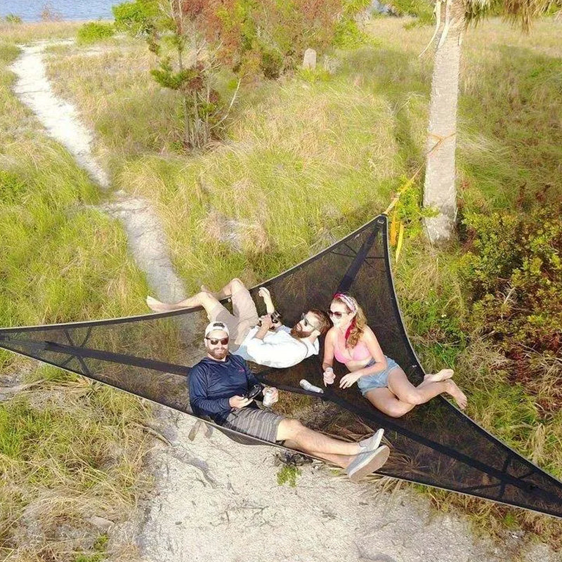 Triangle Hammock with Three-Point Anchor System and Elevated Sleeping Surface
