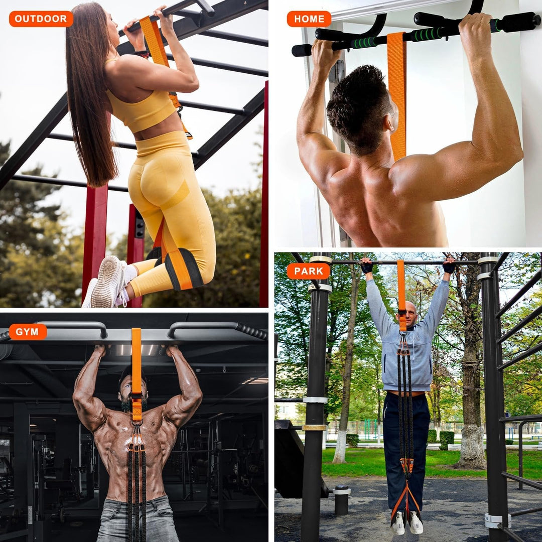Pull Up Assist Band with Double Foot Holder and Steel Hooks