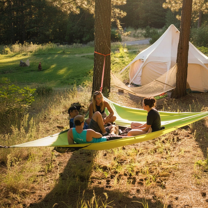 Triangle Hammock with Three-Point Anchor System and Elevated Sleeping Surface