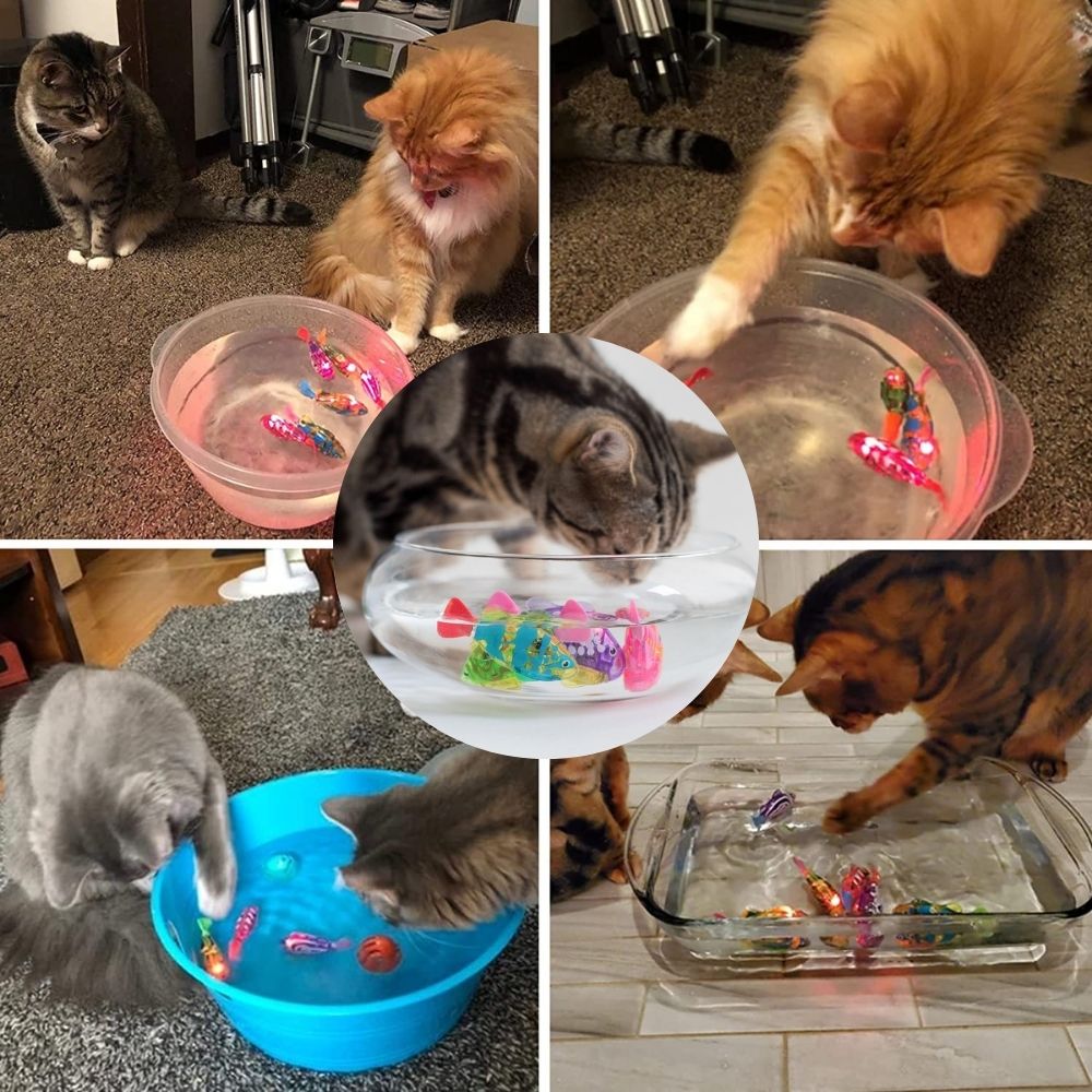 Motion Activated Swimming Fish Cat Toy with Light-Up Lights and Motor Action