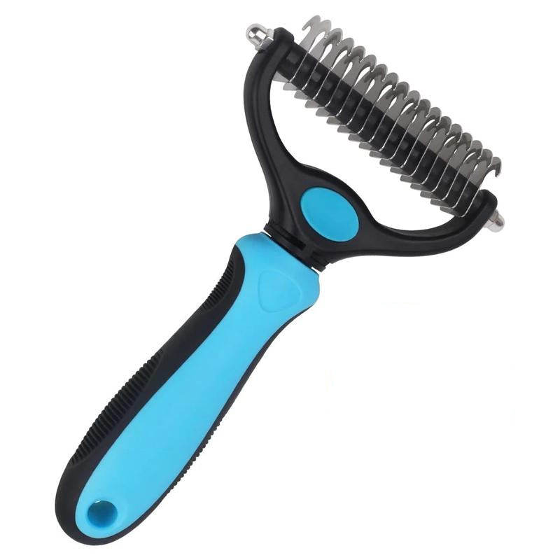 Pet Grooming Brush with Steel Blade Teeth and Rounded Edges for Medium to Long Fur