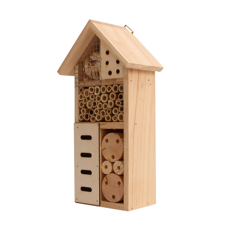 Wooden Insect Shelter with Multiple Nesting Chambers for Garden Pollinators