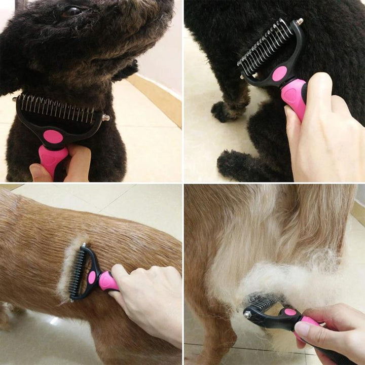 Pet Grooming Brush with Steel Blade Teeth and Rounded Edges for Medium to Long Fur