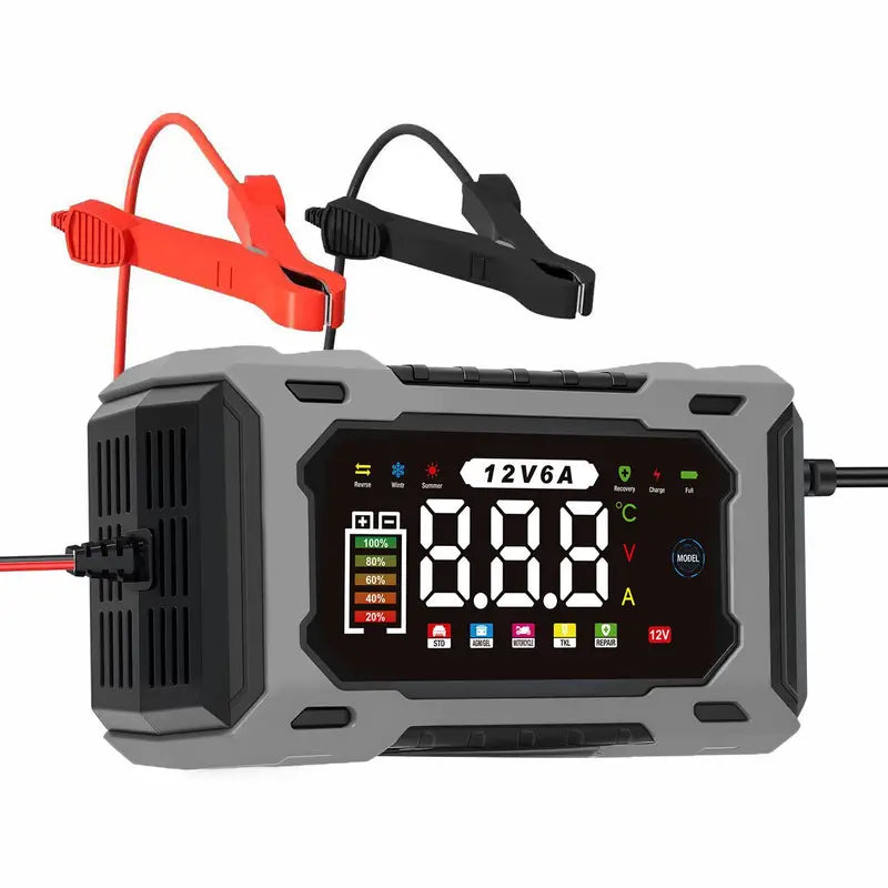 Smart Battery Charger with Digital Voltage Display and Auto Shutoff for 12V Batteries