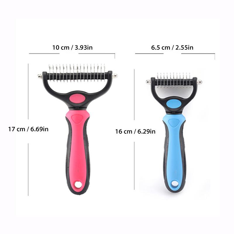 Pet Grooming Brush with Steel Blade Teeth and Rounded Edges for Medium to Long Fur