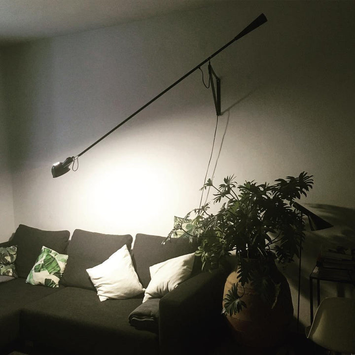Adjustable Wall Lamp with Extended Arm and Rotating Shade, Cast Iron Counterweight