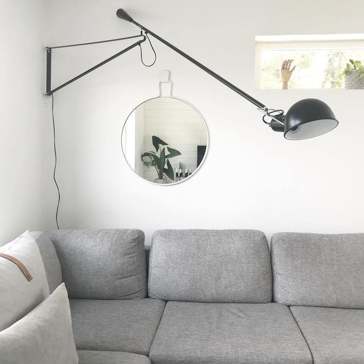Adjustable Wall Lamp with Extended Arm and Rotating Shade, Cast Iron Counterweight