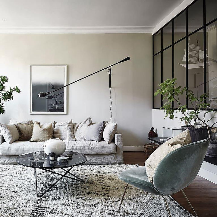 Adjustable Wall Lamp with Extended Arm and Rotating Shade, Cast Iron Counterweight