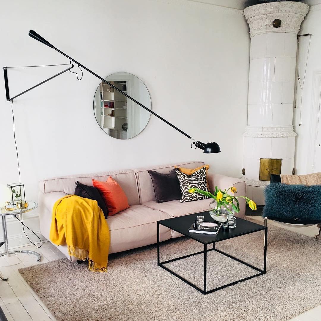 Adjustable Wall Lamp with Extended Arm and Rotating Shade, Cast Iron Counterweight