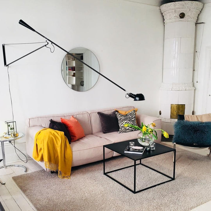 Adjustable Wall Lamp with Extended Arm and Rotating Shade, Cast Iron Counterweight