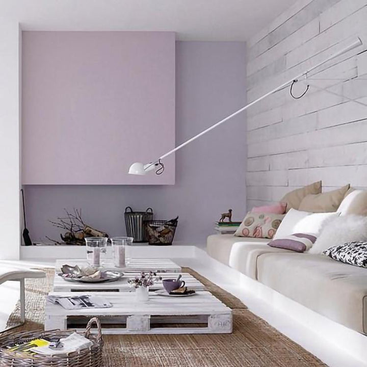 Adjustable Wall Lamp with Extended Arm and Rotating Shade, Cast Iron Counterweight