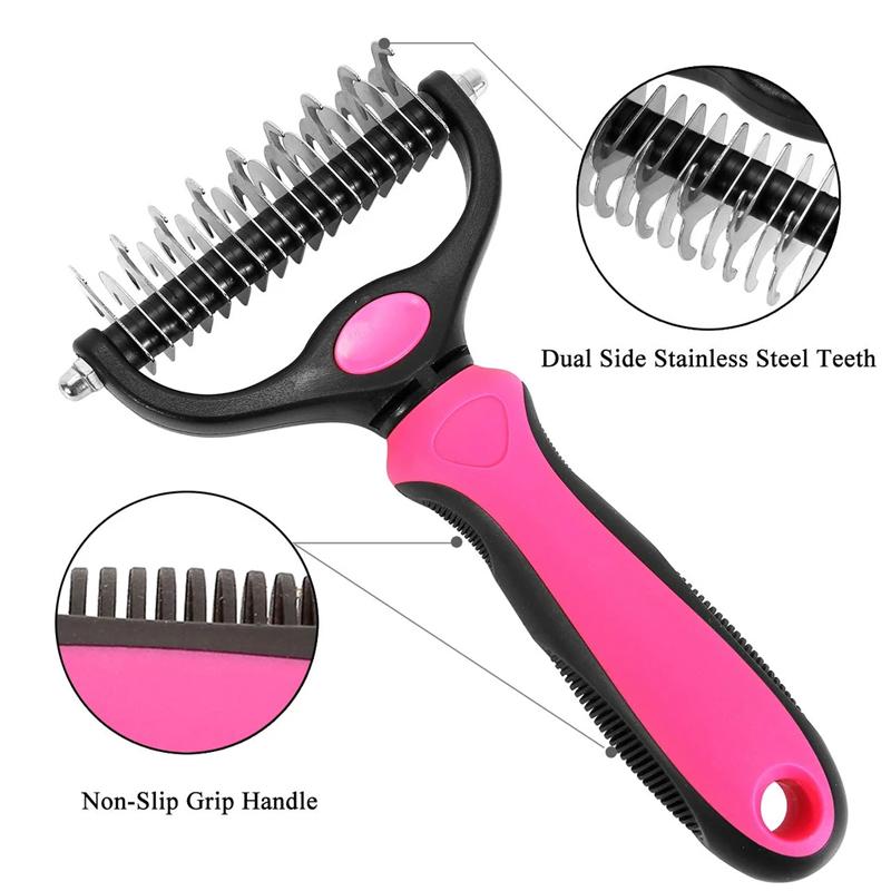 Pet Grooming Brush with Steel Blade Teeth and Rounded Edges for Medium to Long Fur