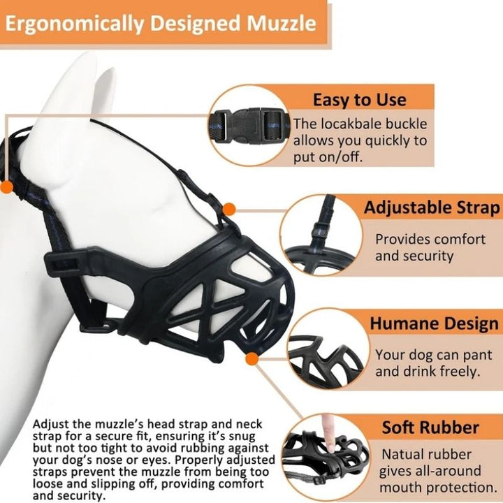 Open Basket Dog Muzzle with Adjustable Straps and Training Guide