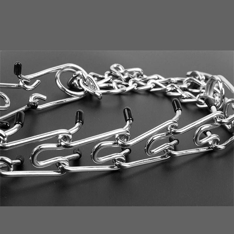 Metal Training Collar with Rubber-Tipped Links and Adjustable Fit
