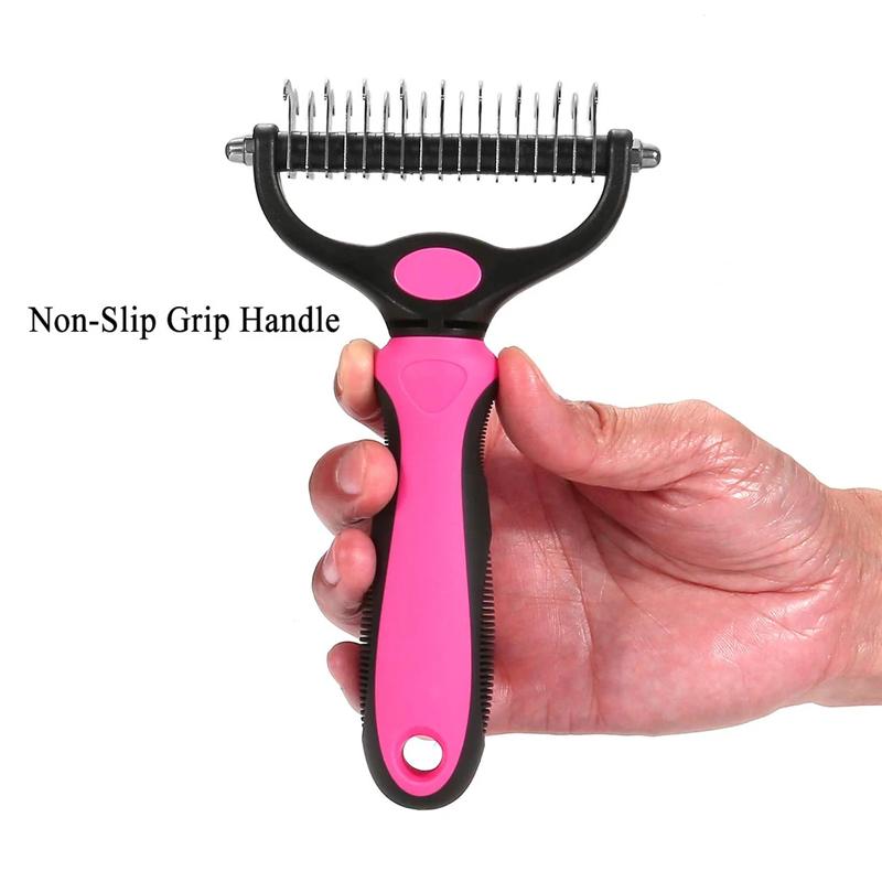 Pet Grooming Brush with Steel Blade Teeth and Rounded Edges for Medium to Long Fur
