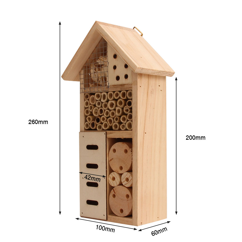 Wooden Insect Shelter with Multiple Nesting Chambers for Garden Pollinators