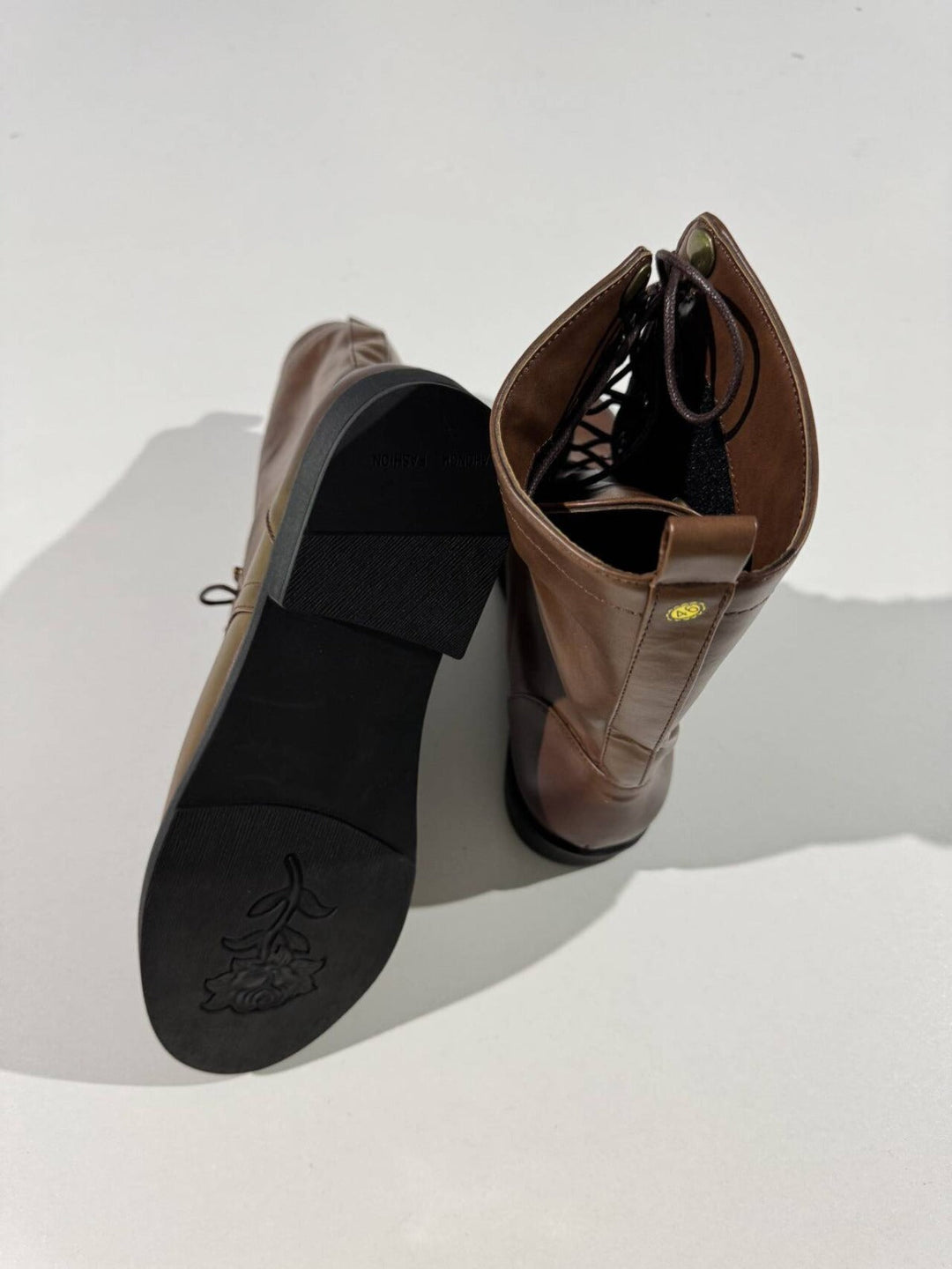 Lace-Up Ankle Boots for Women with Collapsible Cuff and Treaded Sole, Retro Inspired