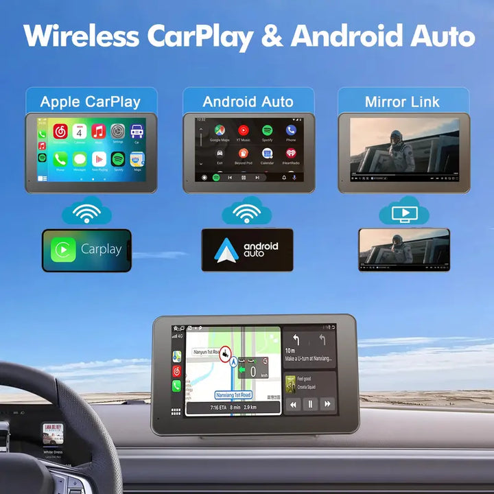 Wireless Car Display with Backup Camera and Voice Control for Navigation