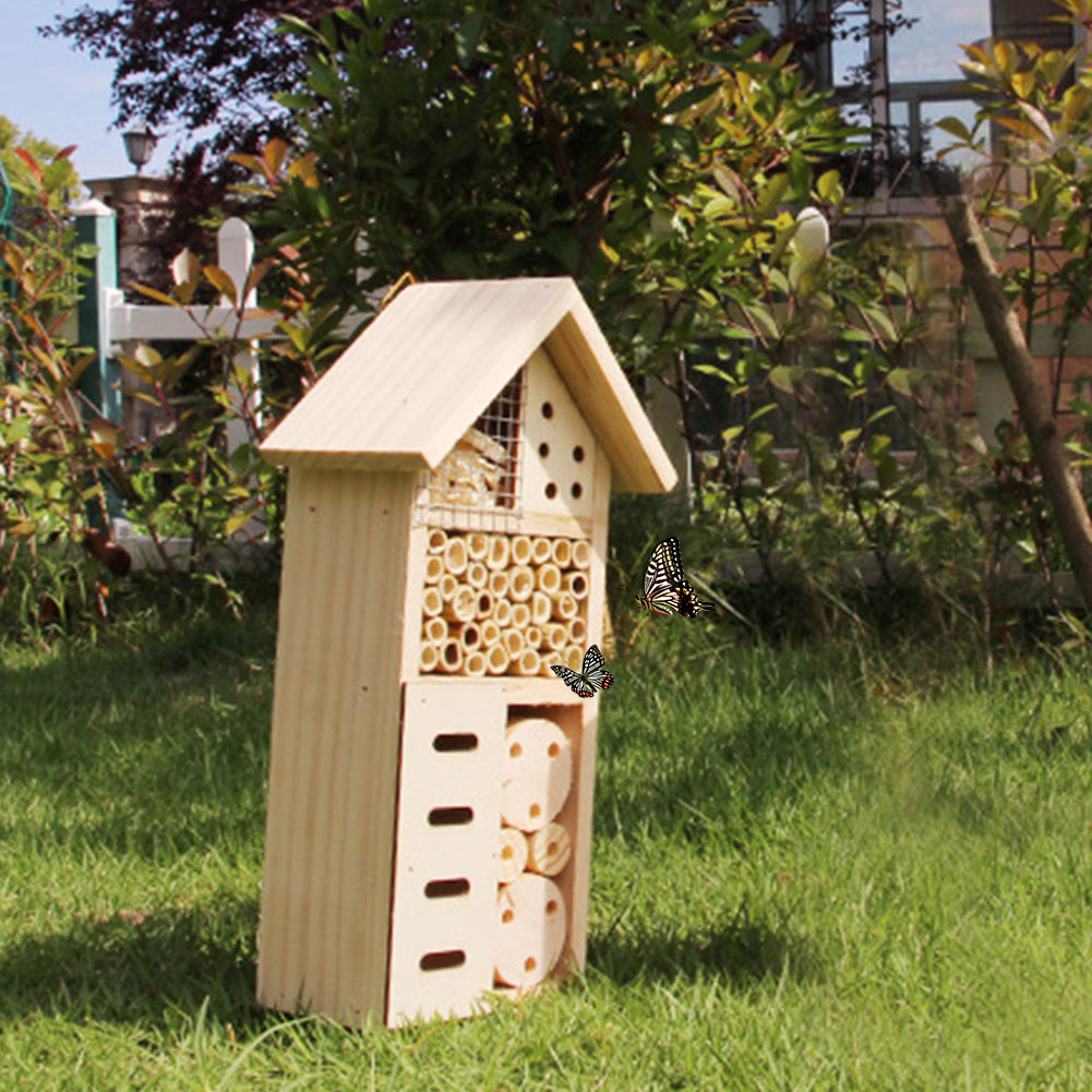 Wooden Insect Shelter with Multiple Nesting Chambers for Garden Pollinators
