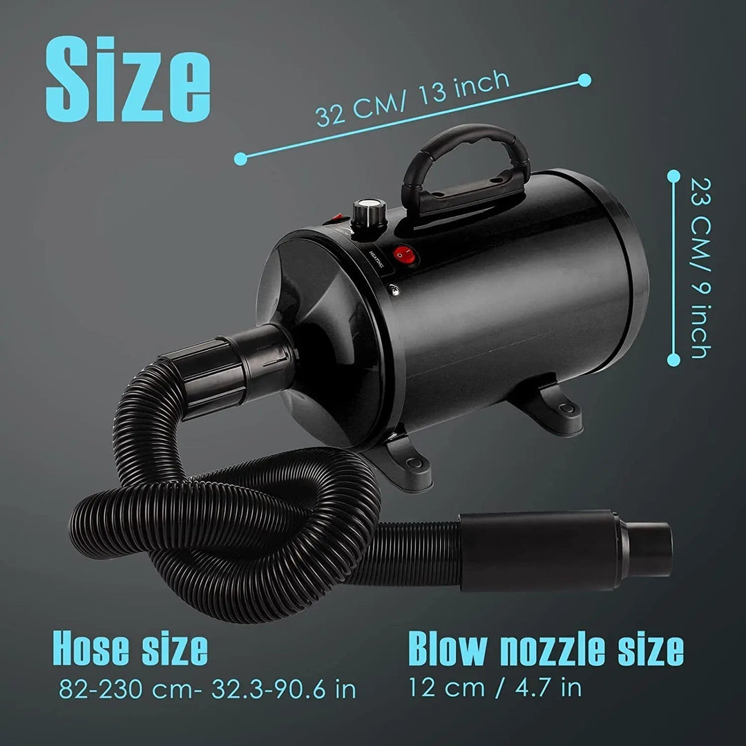 High Velocity Dog Grooming Dryer with Adjustable Heat and Extended Flexible Hose