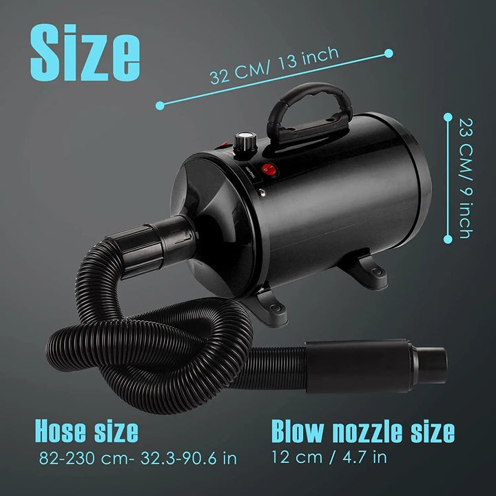 High Velocity Dog Grooming Dryer with Adjustable Heat and Extended Flexible Hose