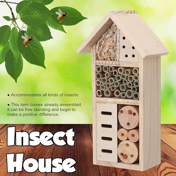 Wooden Insect Shelter with Multiple Nesting Chambers for Garden Pollinators