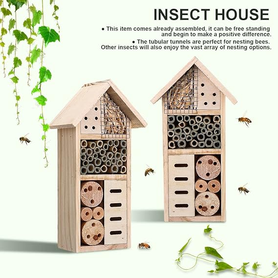 Wooden Insect Shelter with Multiple Nesting Chambers for Garden Pollinators