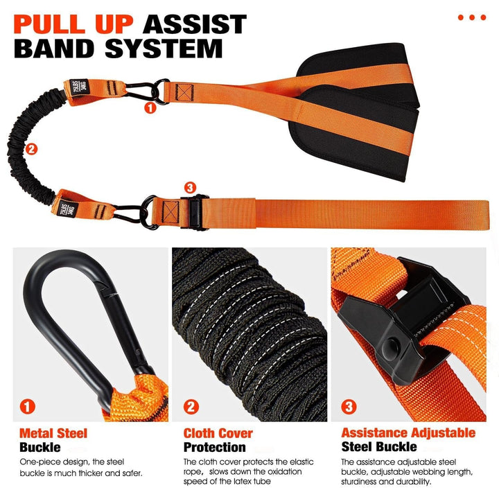 Pull Up Assist Band with Double Foot Holder and Steel Hooks