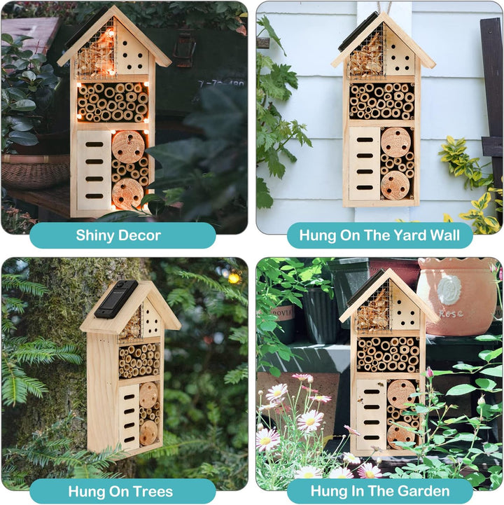 Wooden Insect Shelter with Multiple Nesting Chambers for Garden Pollinators
