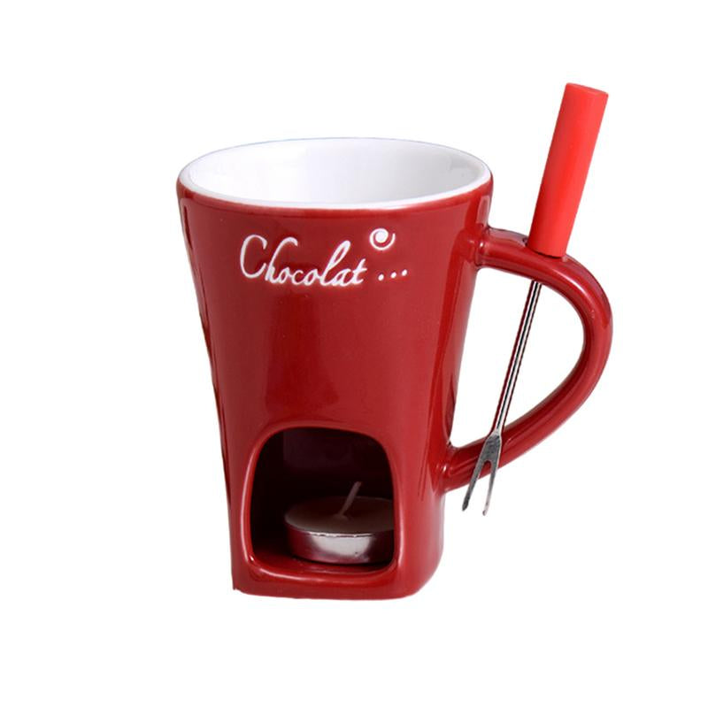 Ceramic Fondue Cup with Candle Warmer and Stainless Steel Fork