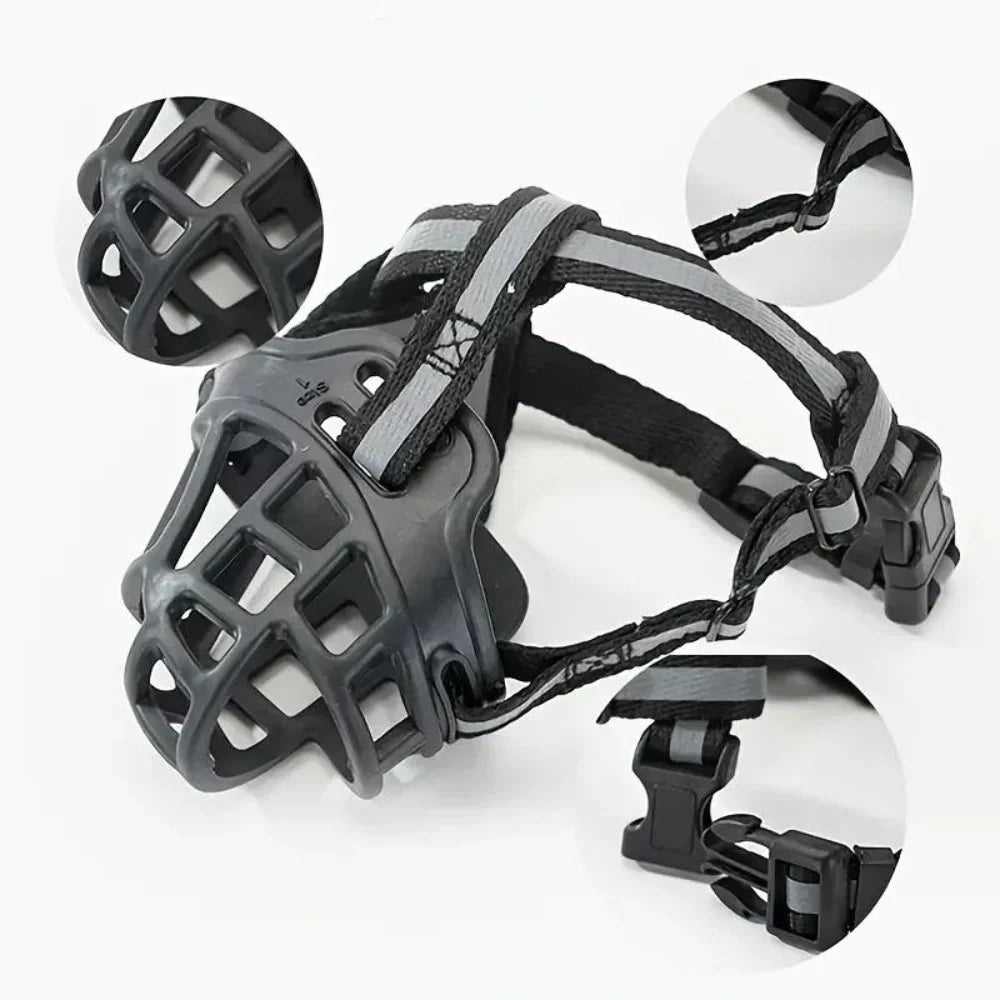 Adjustable Dog Muzzle with Breathable Mesh and Multiple Straps, Six Sizes