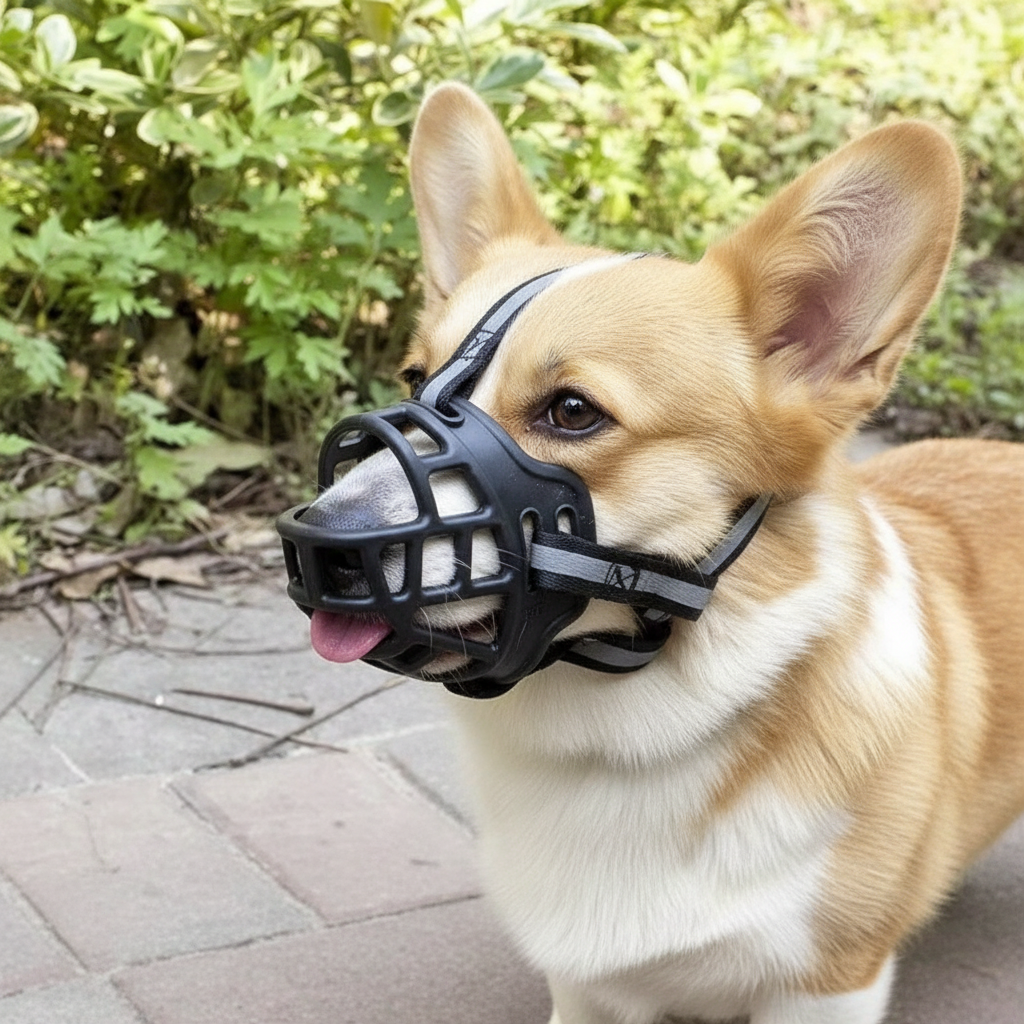 Adjustable Dog Muzzle with Breathable Mesh and Multiple Straps, Six Sizes