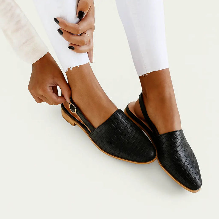 Slingback Flats with Woven Vegan Upper and Ergonomic Footbed, Low 1-Inch Heel