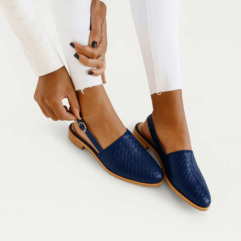 Slingback Flats with Woven Vegan Upper and Ergonomic Footbed, Low 1-Inch Heel