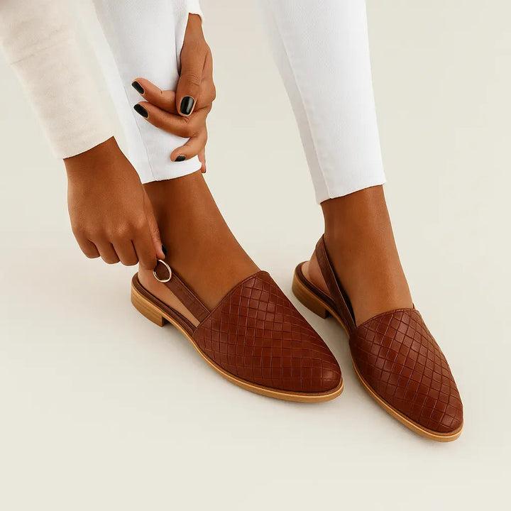 Slingback Flats with Woven Vegan Upper and Ergonomic Footbed, Low 1-Inch Heel