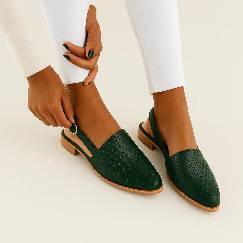 Slingback Flats with Woven Vegan Upper and Ergonomic Footbed, Low 1-Inch Heel
