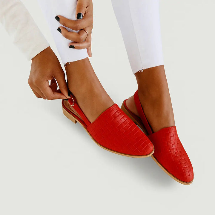 Slingback Flats with Woven Vegan Upper and Ergonomic Footbed, Low 1-Inch Heel