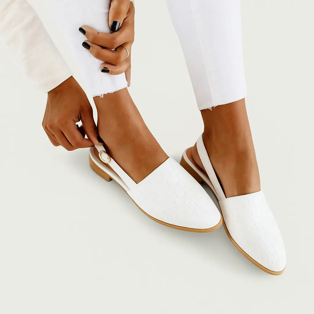 Slingback Flats with Woven Vegan Upper and Ergonomic Footbed, Low 1-Inch Heel