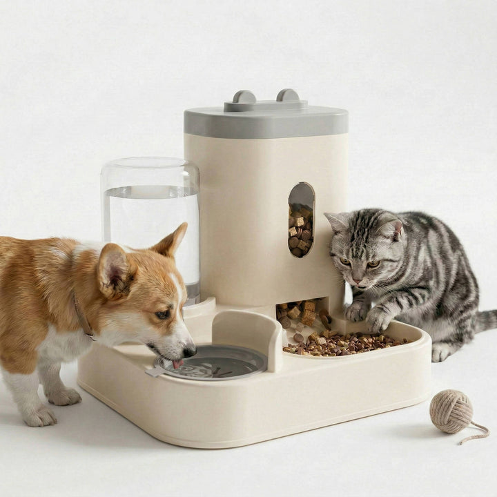 Automatic Cat Water Dispenser with Integrated Food Bowl for Dogs and Cats