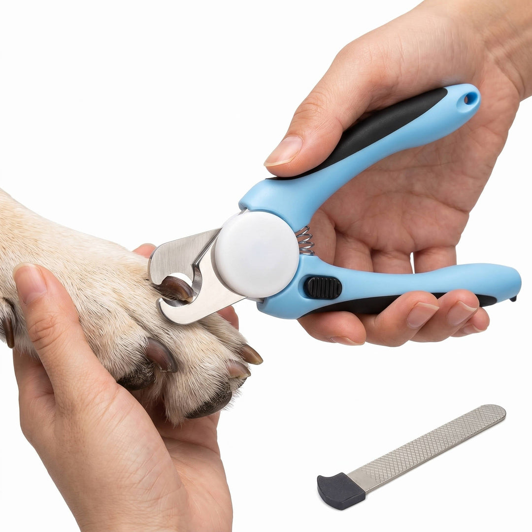 Pet Nail Clippers for Dogs and Cats – Stainless Steel Blades with Safety Guard, Non-Slip Handle and Built-In Nail File