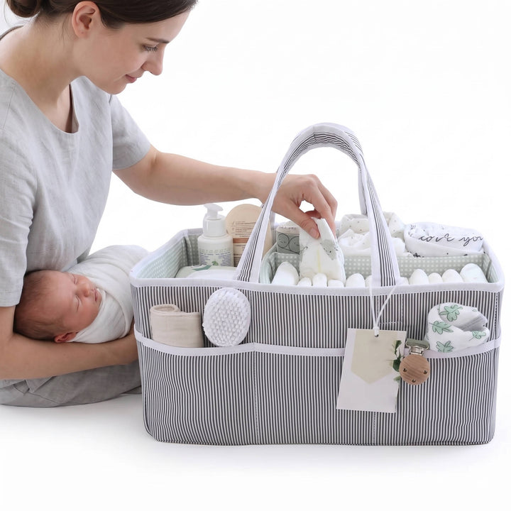 Large Baby Diaper Caddy Organizer Tote Bag, Nursery Storage Basket and Portable Car Caddy For Newborn
