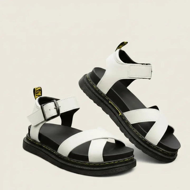 Platform Sandals with Cushioned Sole and Adjustable Buckle Strap for Women, Vegan Leather