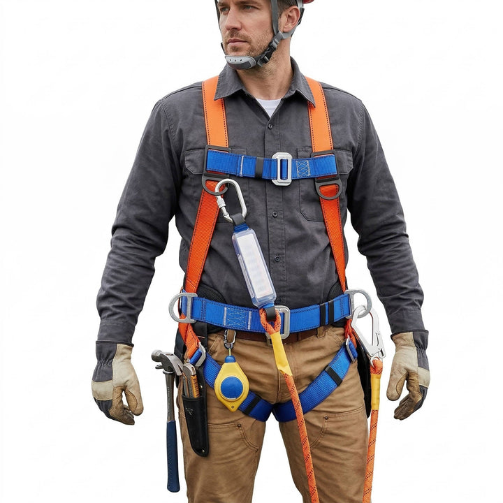 Safety Harness for Roofing with Shock Absorbing Lanyard, Updated Comfortable Waist Pad