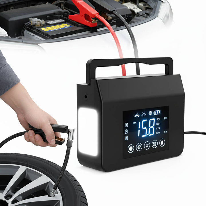 Fast Portable Car Jump Starter With Tire Air Compressor, Digital Screen