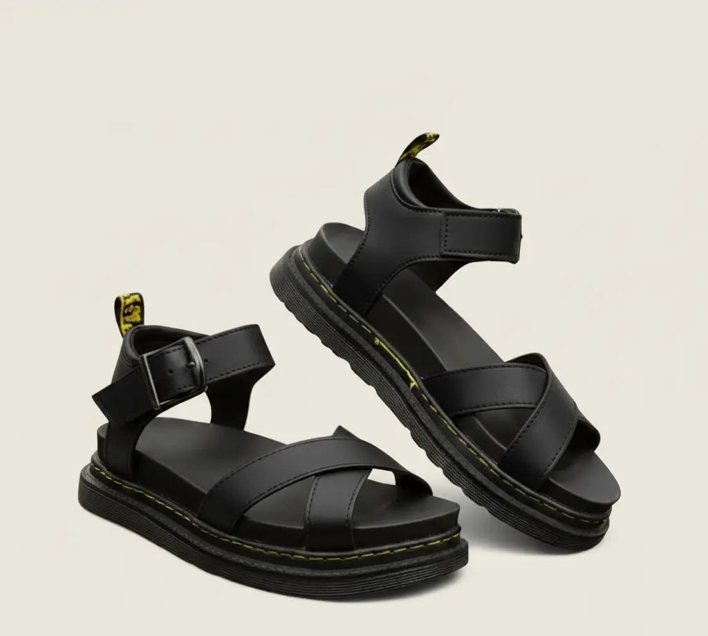 Platform Sandals with Cushioned Sole and Adjustable Buckle Strap for Women, Vegan Leather