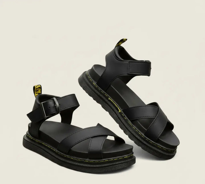 Platform Sandals with Cushioned Sole and Adjustable Buckle Strap for Women, Vegan Leather