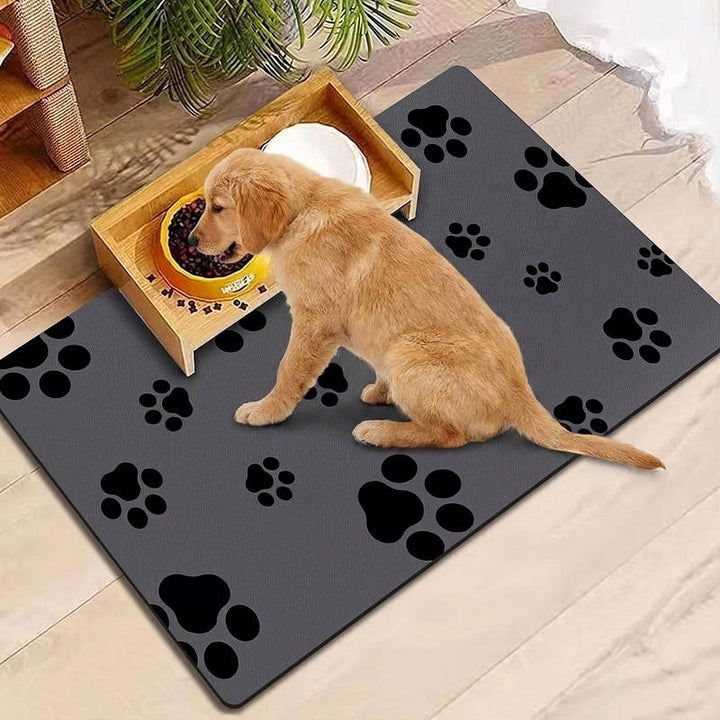 Absorbent Dog Food Mat Quick Dry, No Stain Pet Bowl Mat for Food Water Cat Dog Footprint Design