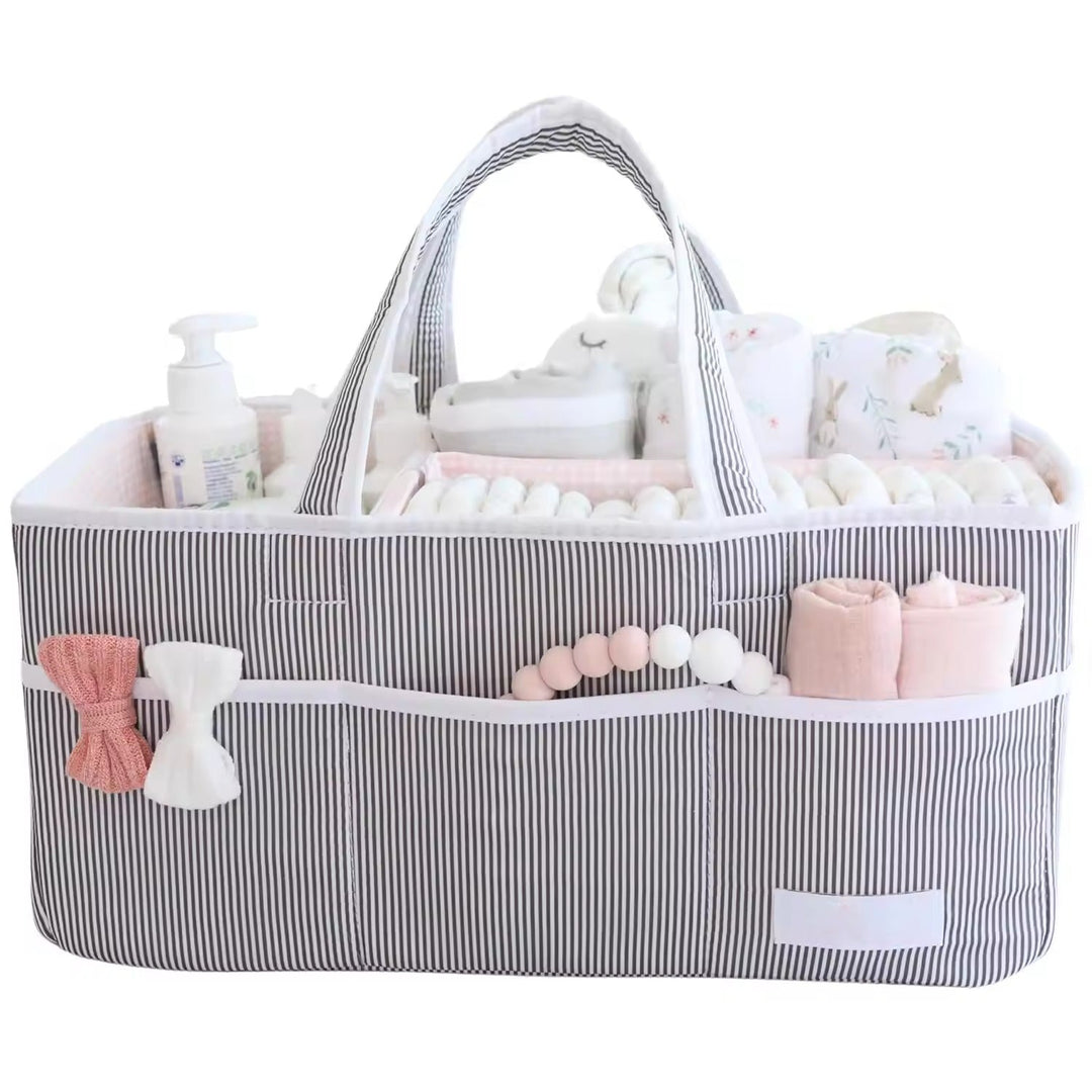 Large Baby Diaper Caddy Organizer Tote Bag, Nursery Storage Basket and Portable Car Caddy For Newborn