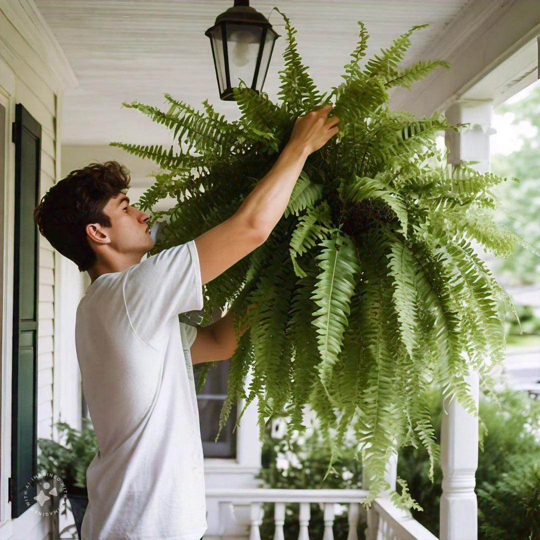 Artificial Boston Fern Set with UV Resistant Polyethylene and Realistic Fronds, 18 Ferns Pack