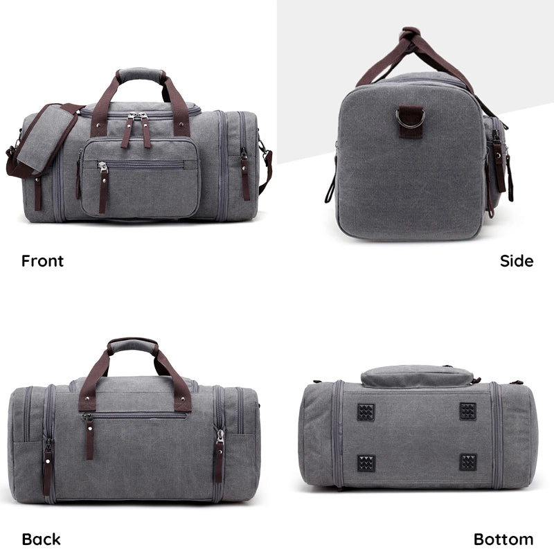 Canvas Duffel Bag with Expandable Panel and Laptop Compartment, Large Capacity for Travel